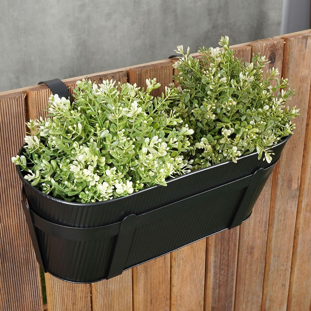 Hanging Balcony Pot in Black Metal for Flowers