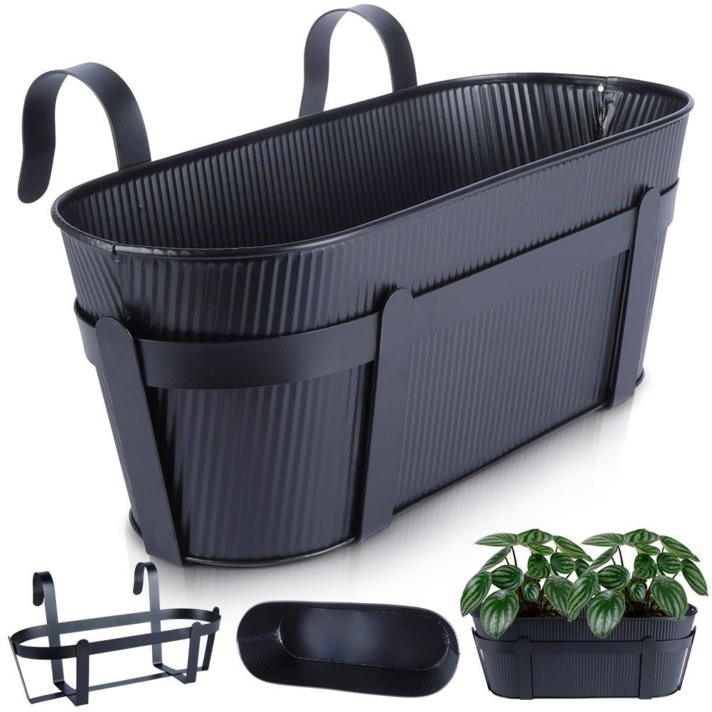 Hanging Balcony Pot in Black Metal for Flowers