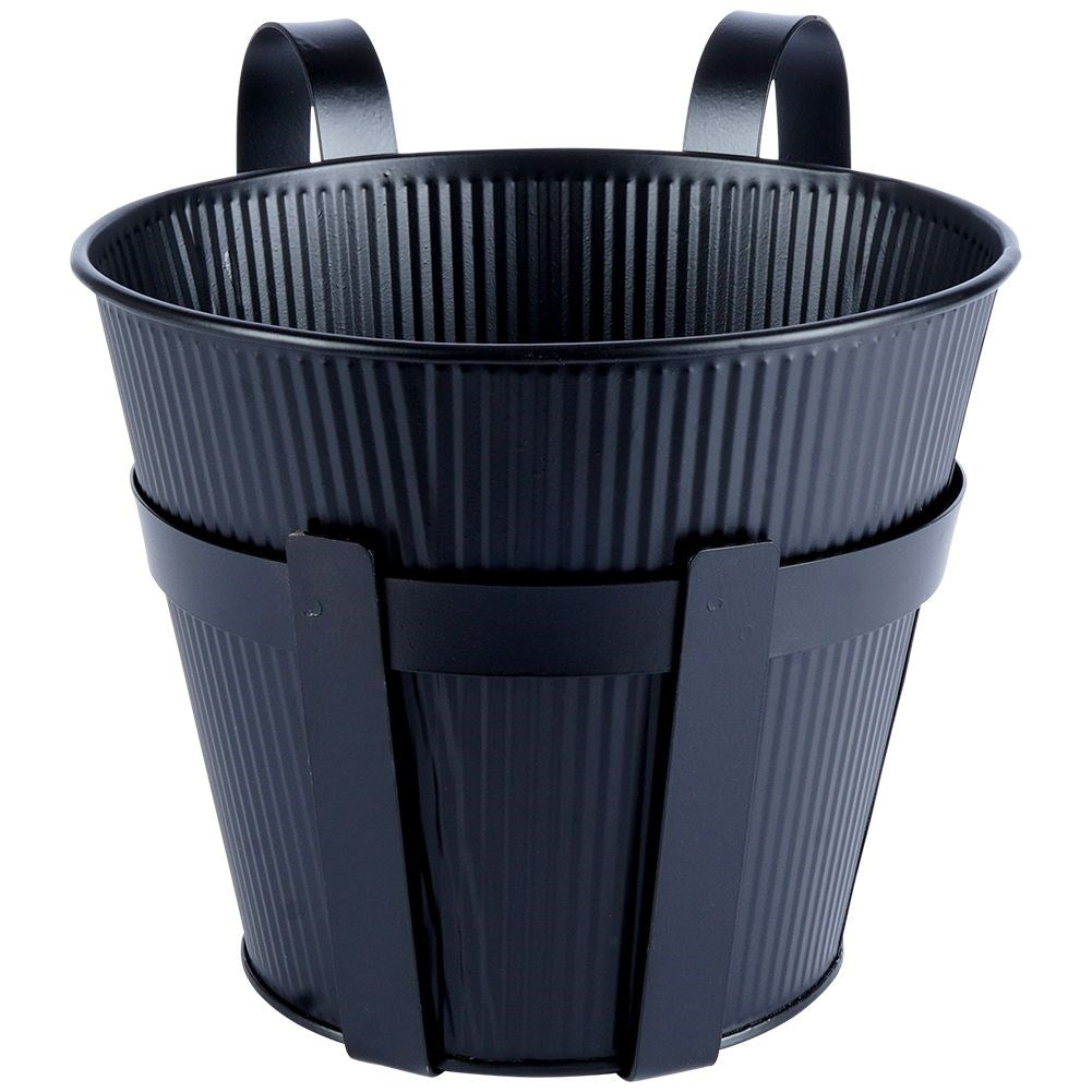 Hanging Balcony Pot in Black Metal with Fluted Front