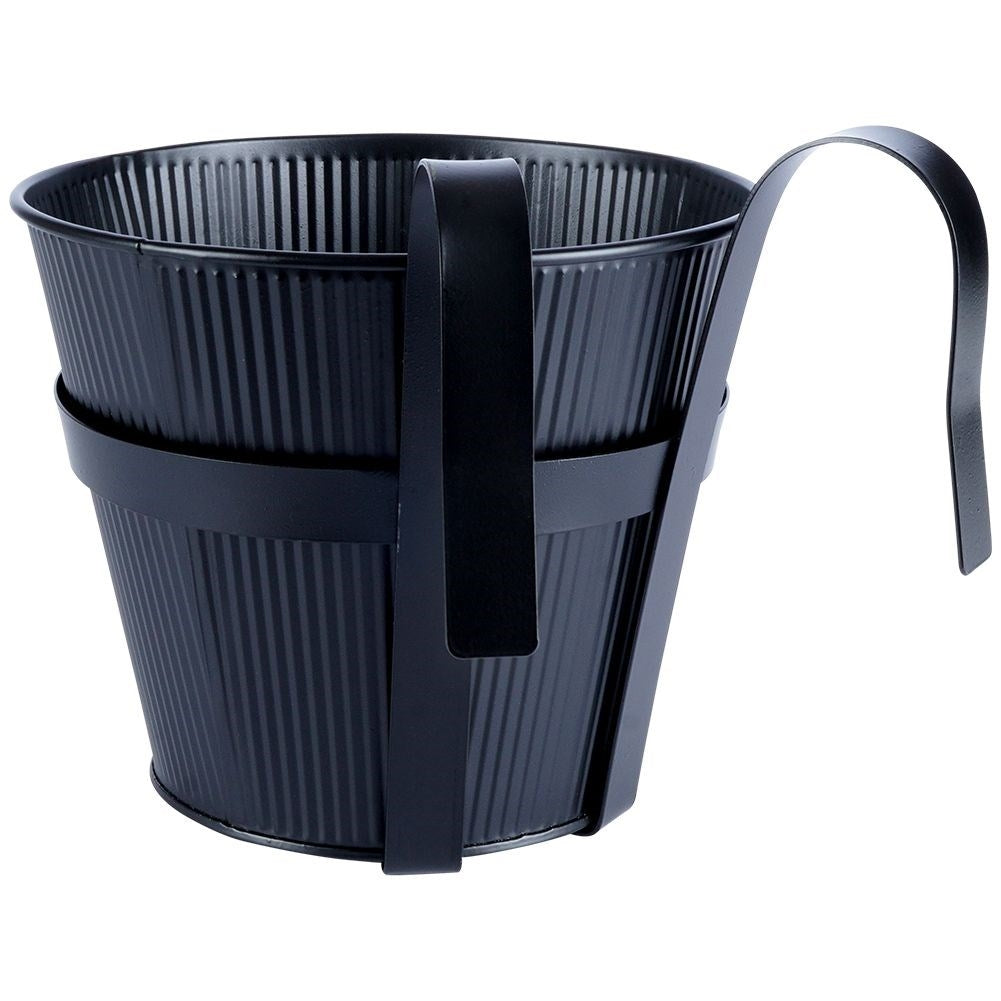 Hanging Balcony Pot in Black Metal with Fluted Front