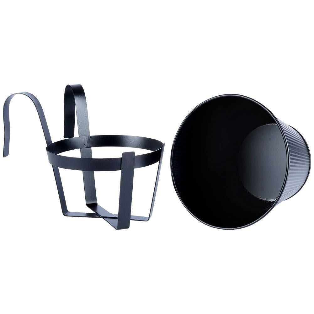 Hanging Balcony Pot in Black Metal with Fluted Front