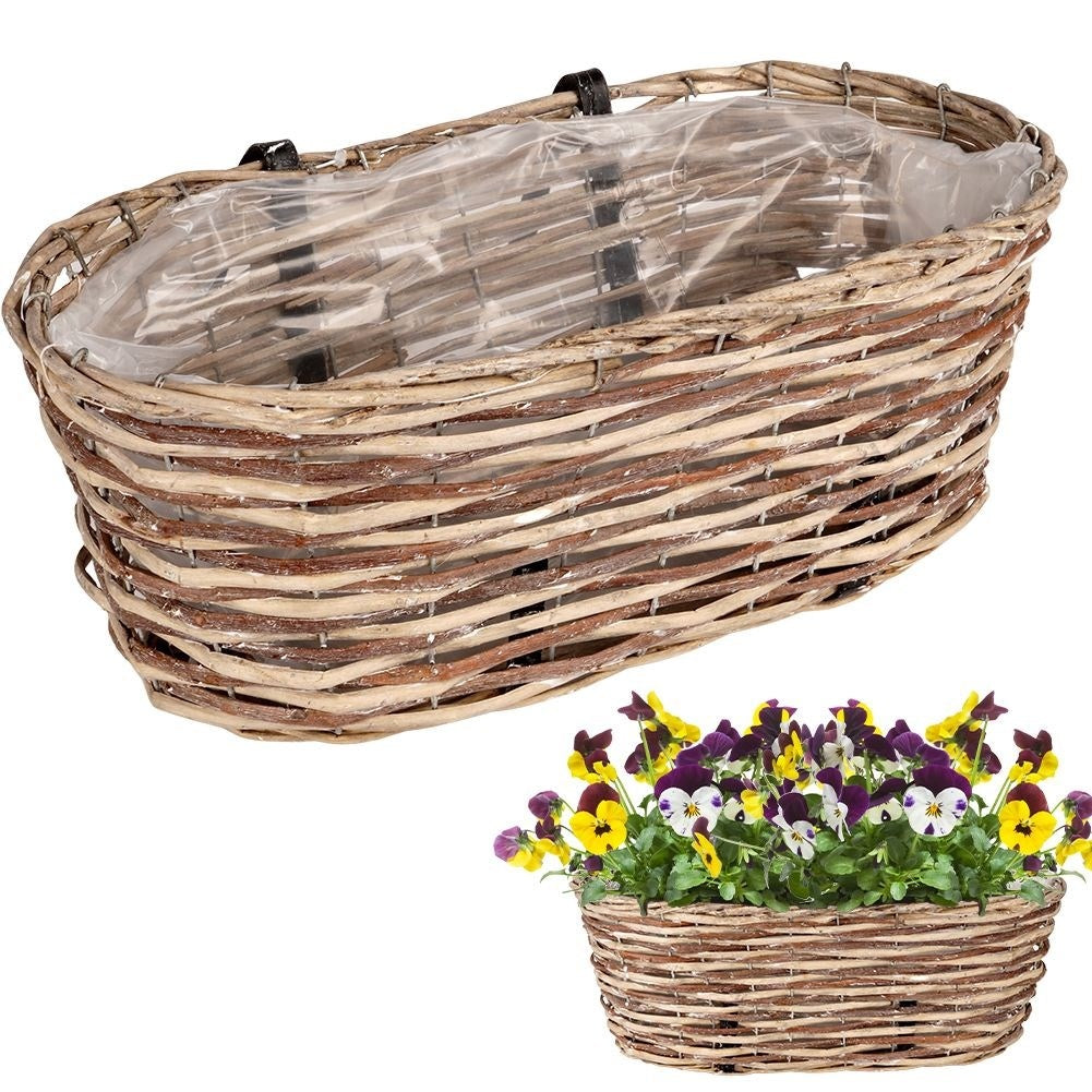 Hanging Balcony Pot in Hand Braided Rattan with Waterproof Foil