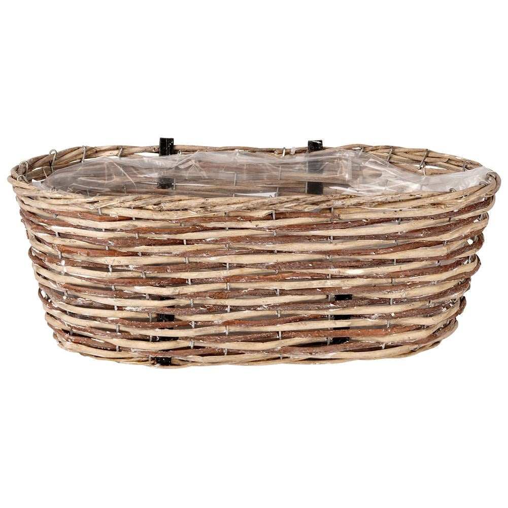 Hanging Balcony Pot in Hand Braided Rattan with Waterproof Foil