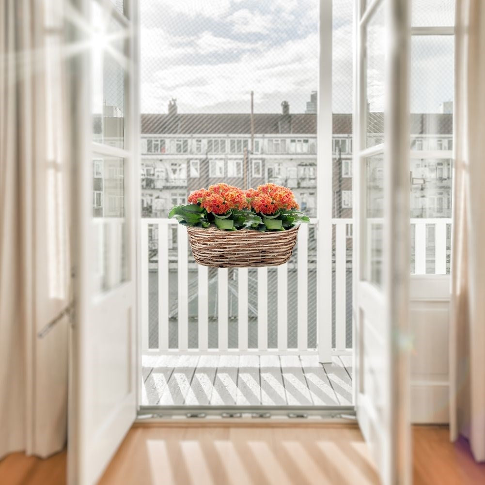 Hanging Balcony Pot in Hand Braided Rattan with Waterproof Foil