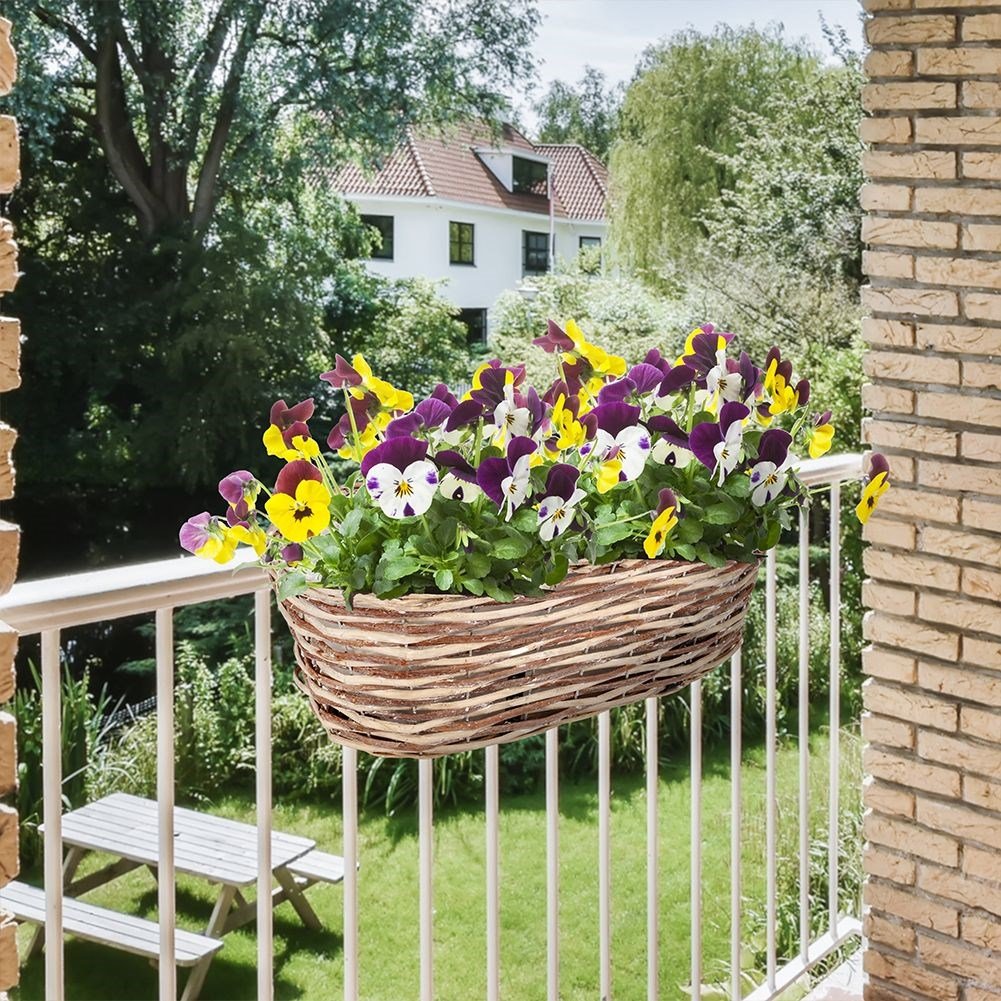Hanging Balcony Pot in Hand Braided Rattan with Waterproof Foil