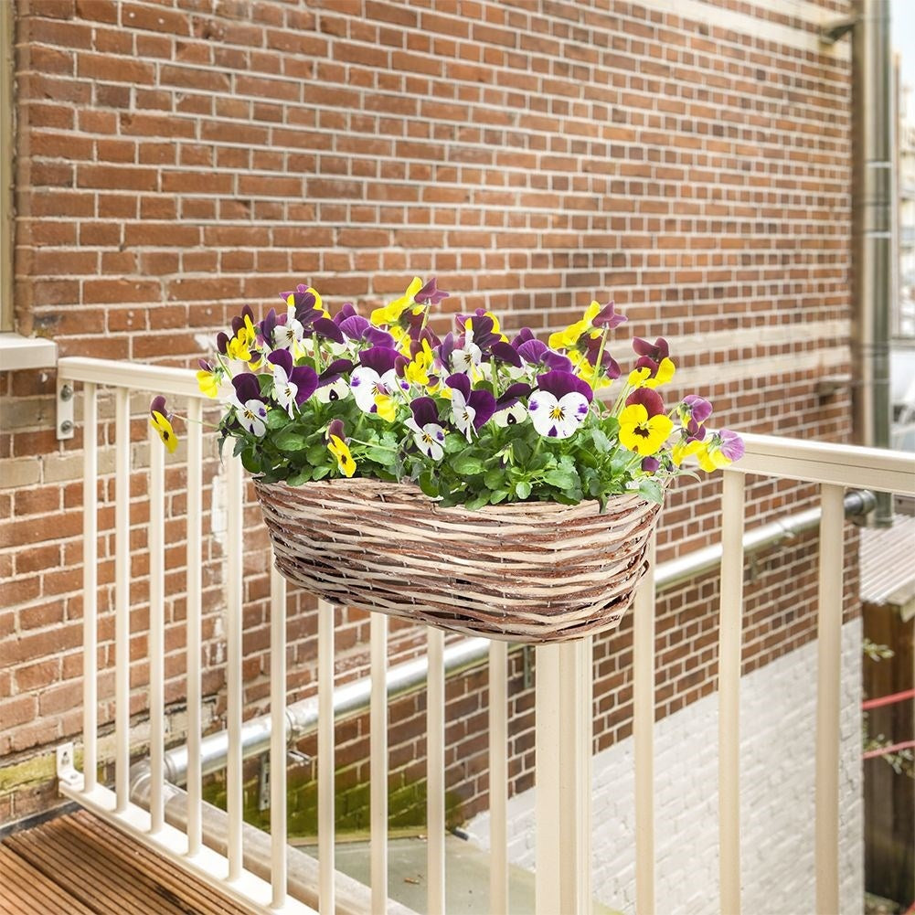 Hanging Balcony Pot in Hand Braided Rattan with Waterproof Foil