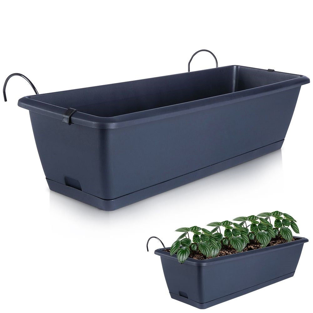 Hanging Balcony Pot with Barrel in Anthracite for Herbs
