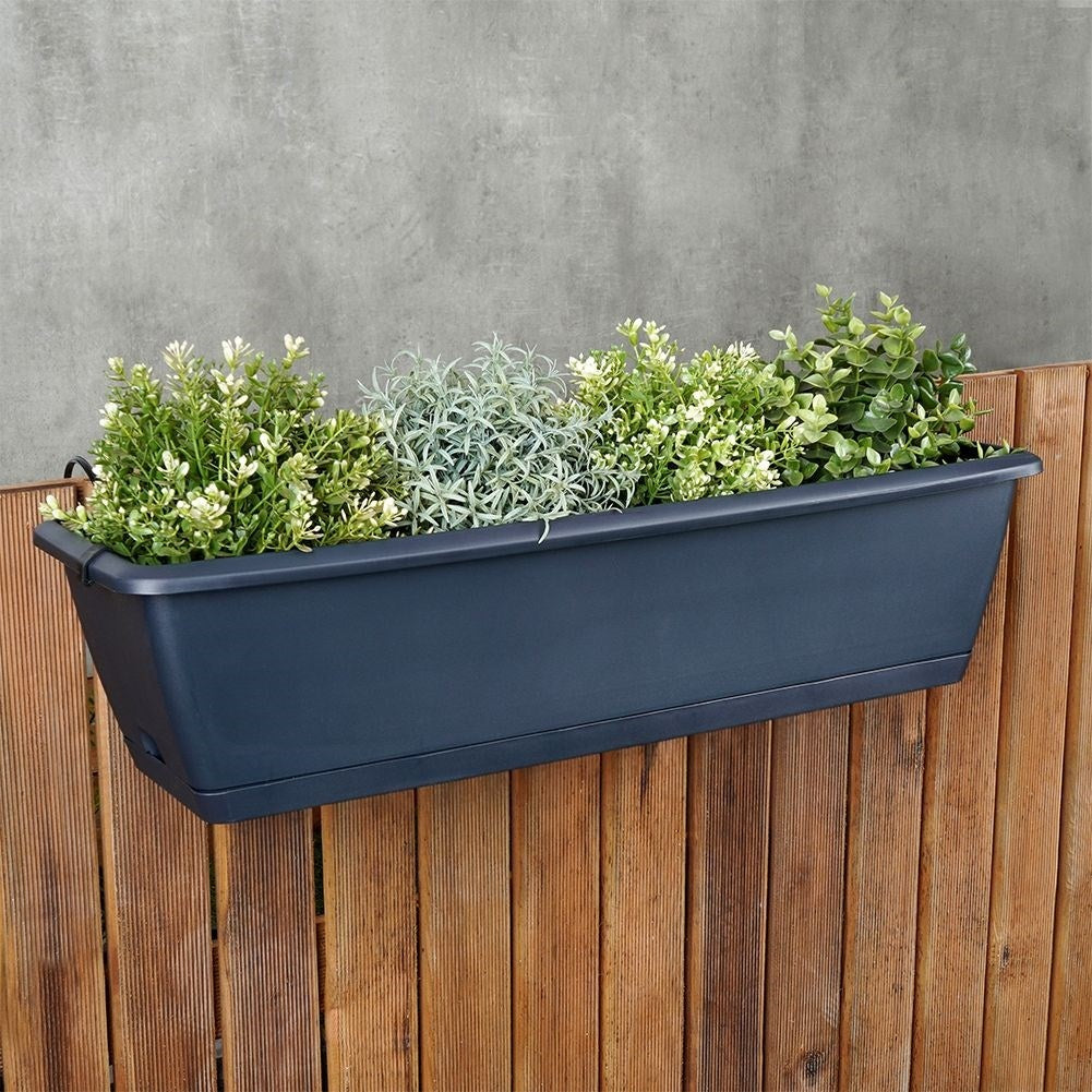 Hanging Balcony Pot with Barrel in Anthracite for Herbs