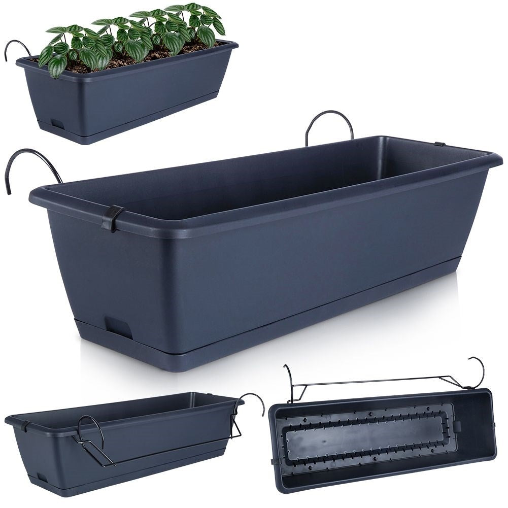 Hanging Balcony Pot with Barrel in Anthracite for Herbs
