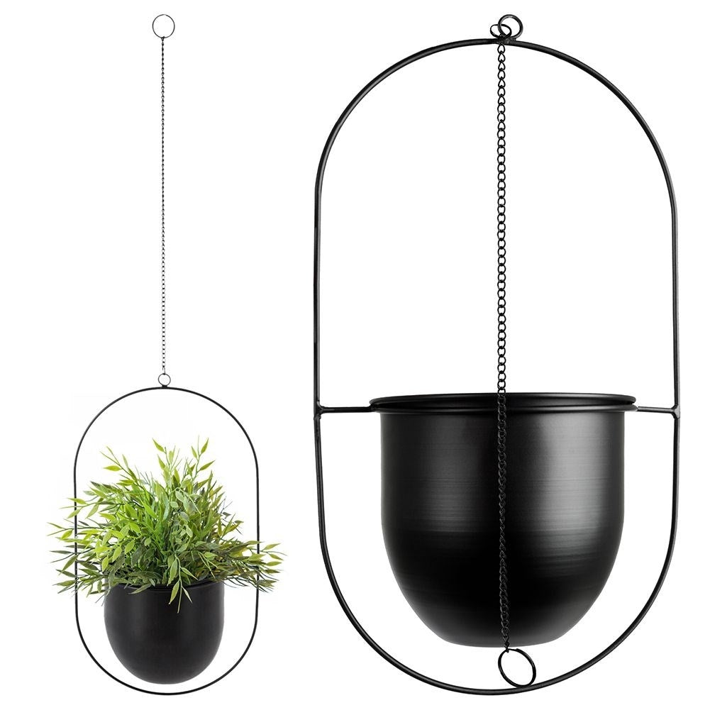 Hanging Black Metal Pot for Plants - Minimalist Design