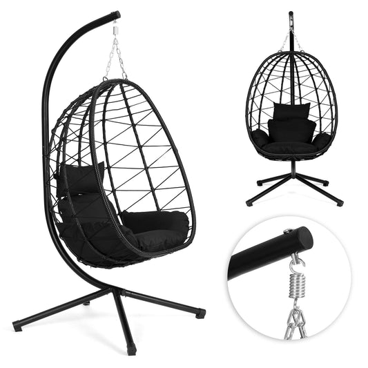 Hanging Egg Chair with Cushions, Black, 120kg Capacity