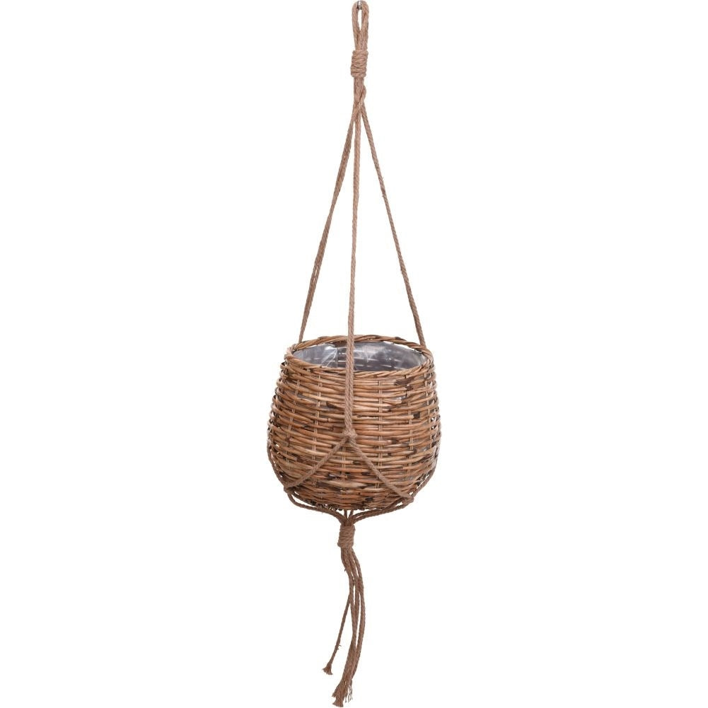 Hanging Flowerpot in Wicker Basket with Durable Rope