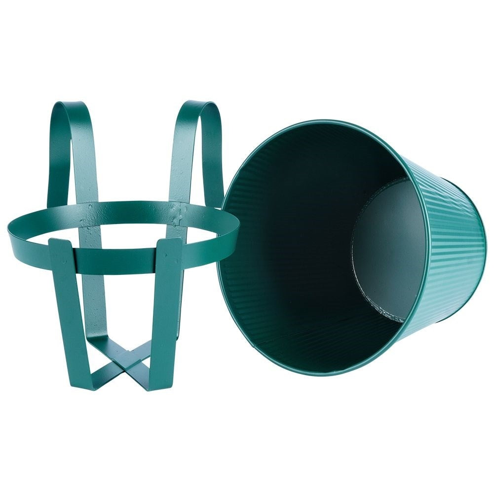 Hanging Fluted Balcony Pot in Green Metal