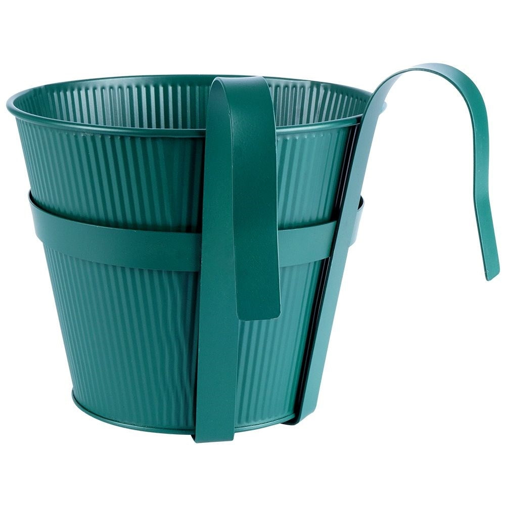 Hanging Fluted Balcony Pot in Green Metal