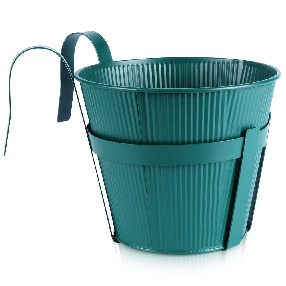 Hanging Fluted Balcony Pot in Green Metal