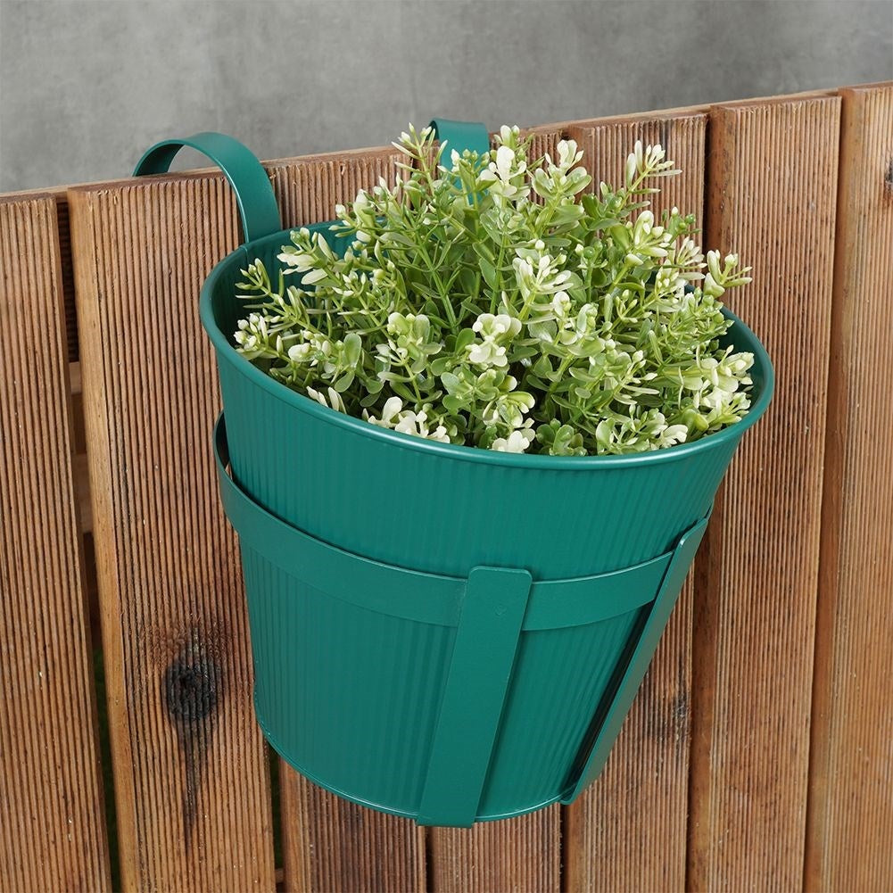 Hanging Fluted Balcony Pot in Green Metal