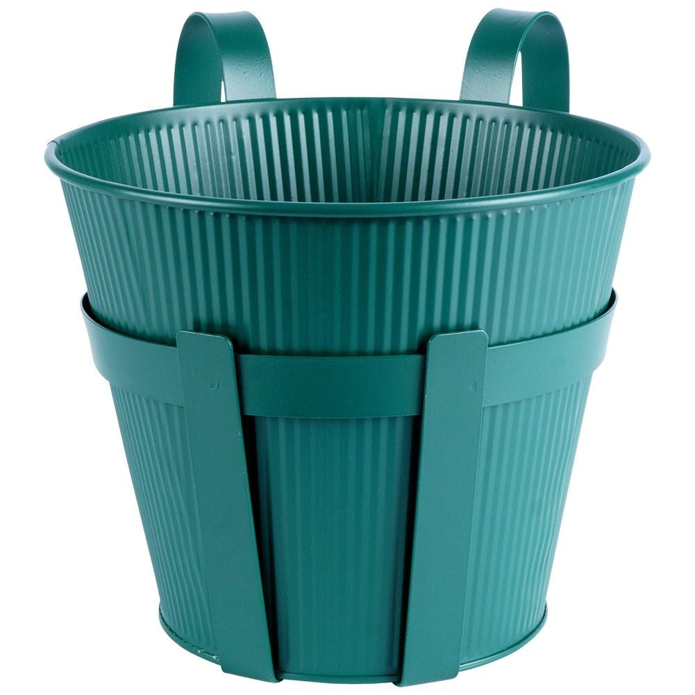 Hanging Fluted Balcony Pot in Green Metal