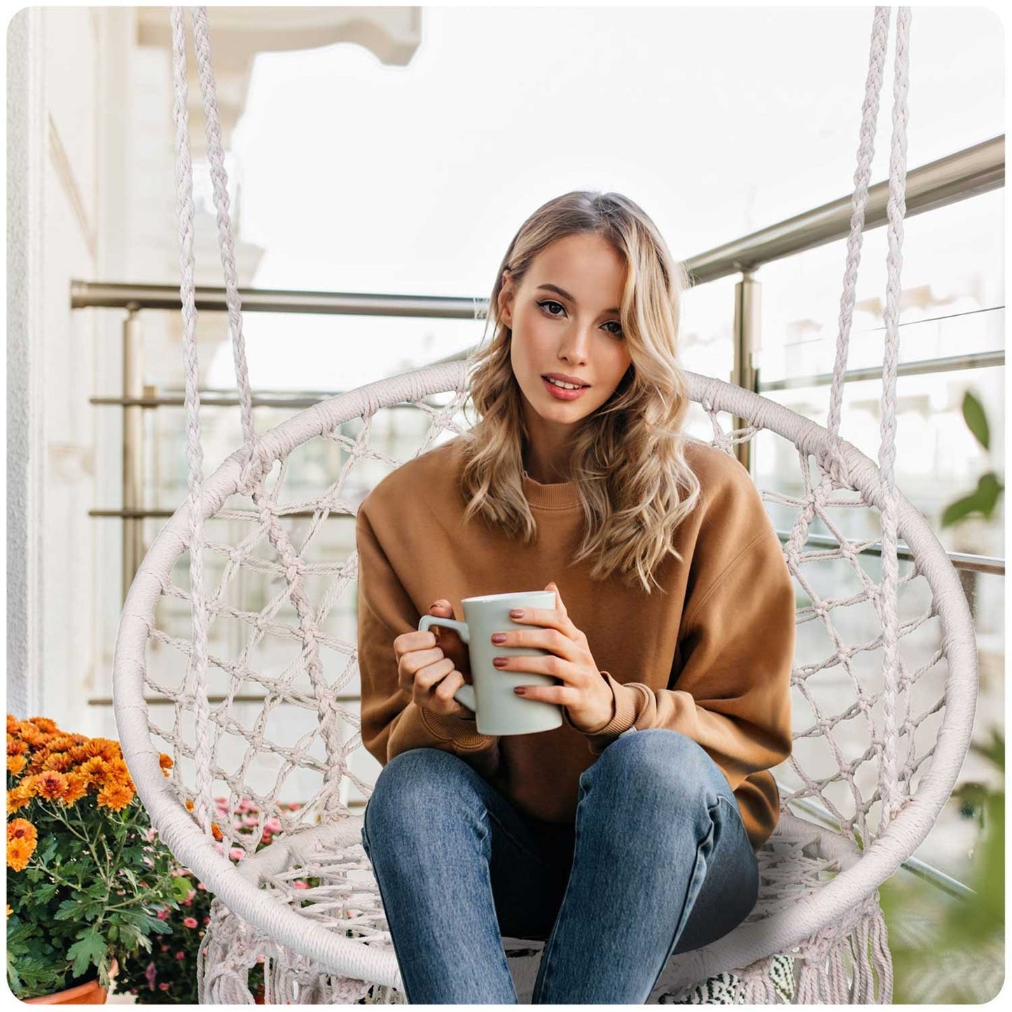 Hanging Garden Armchair Swing BOHO Beige