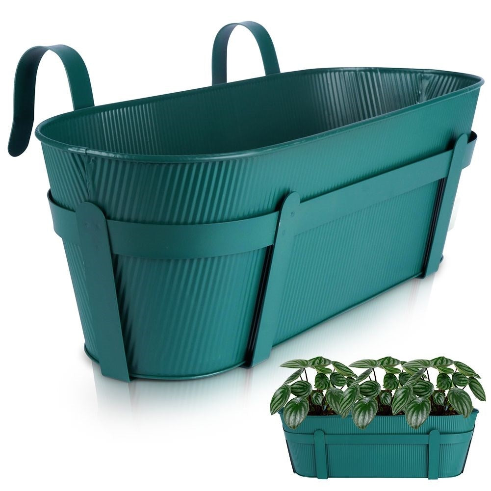 Hanging Green Balcony Pot with Ribbed Front