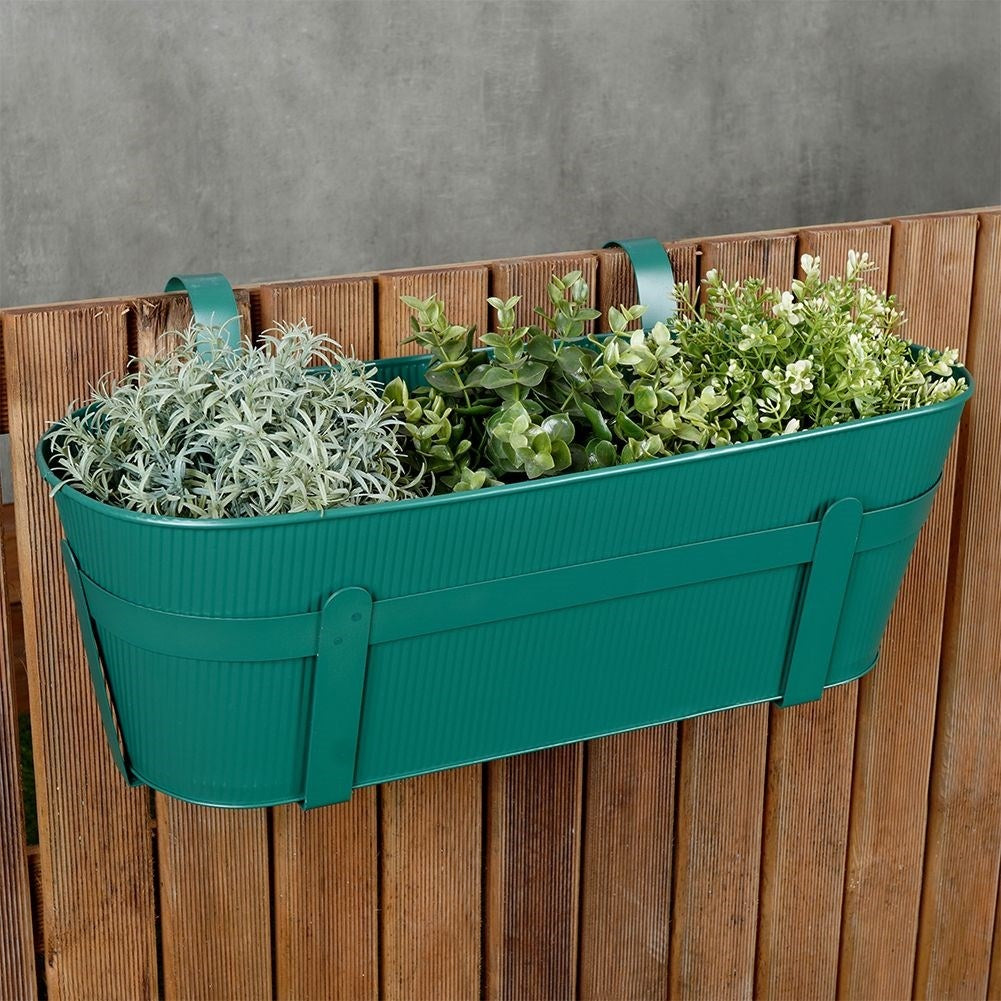 Hanging Green Balcony Pot with Ribbed Front