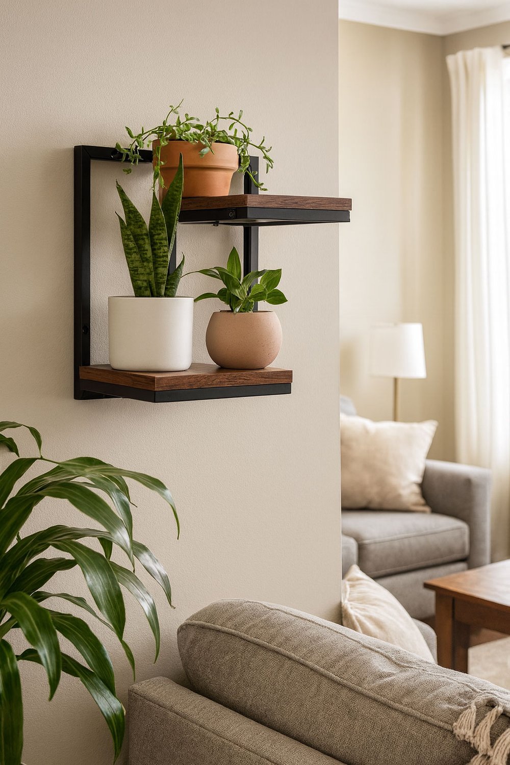 Hanging Plant Shelf – 2-Tier Steel Wall Mount