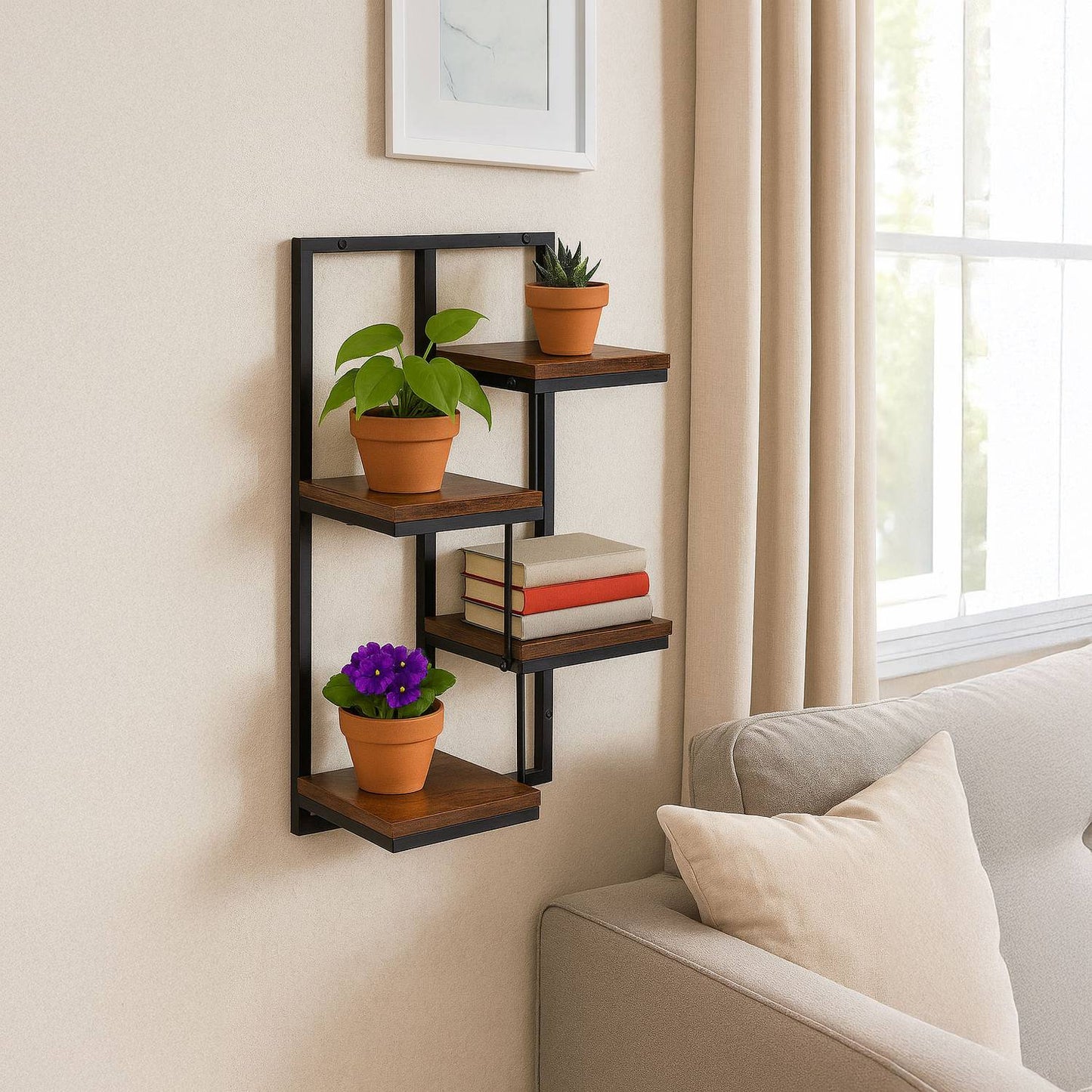 Hanging Plant Shelf – 4-Tier Steel Wall Mount