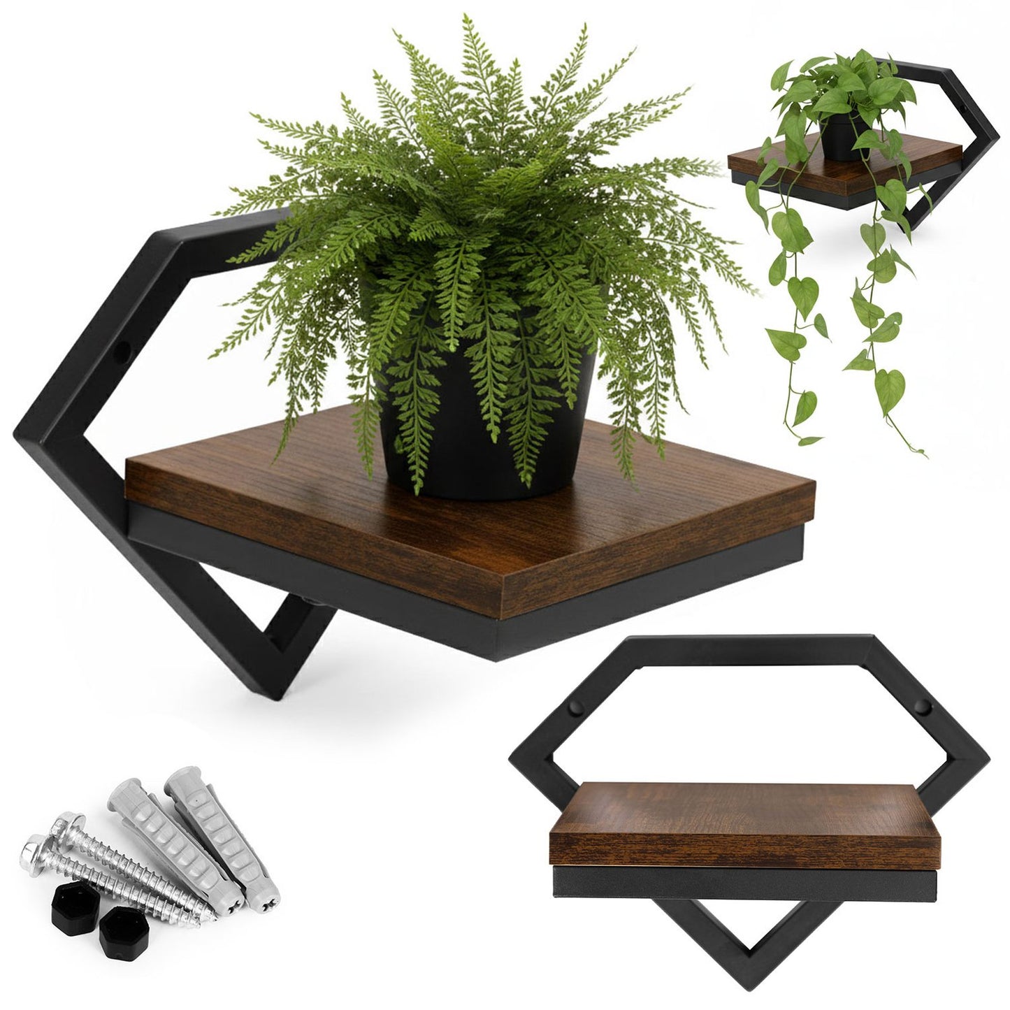 Hanging Plant Shelf, Loft Style, Steel & Chipboard