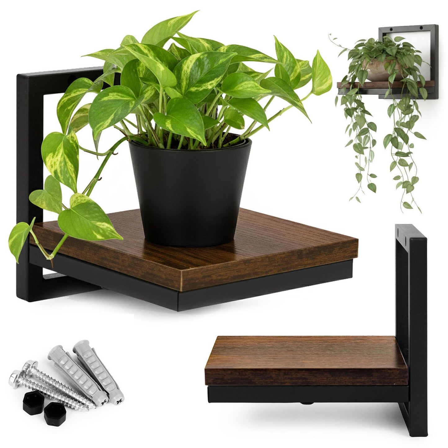 Hanging Plant Shelf – Steel & Chipboard, 5kg Capacity