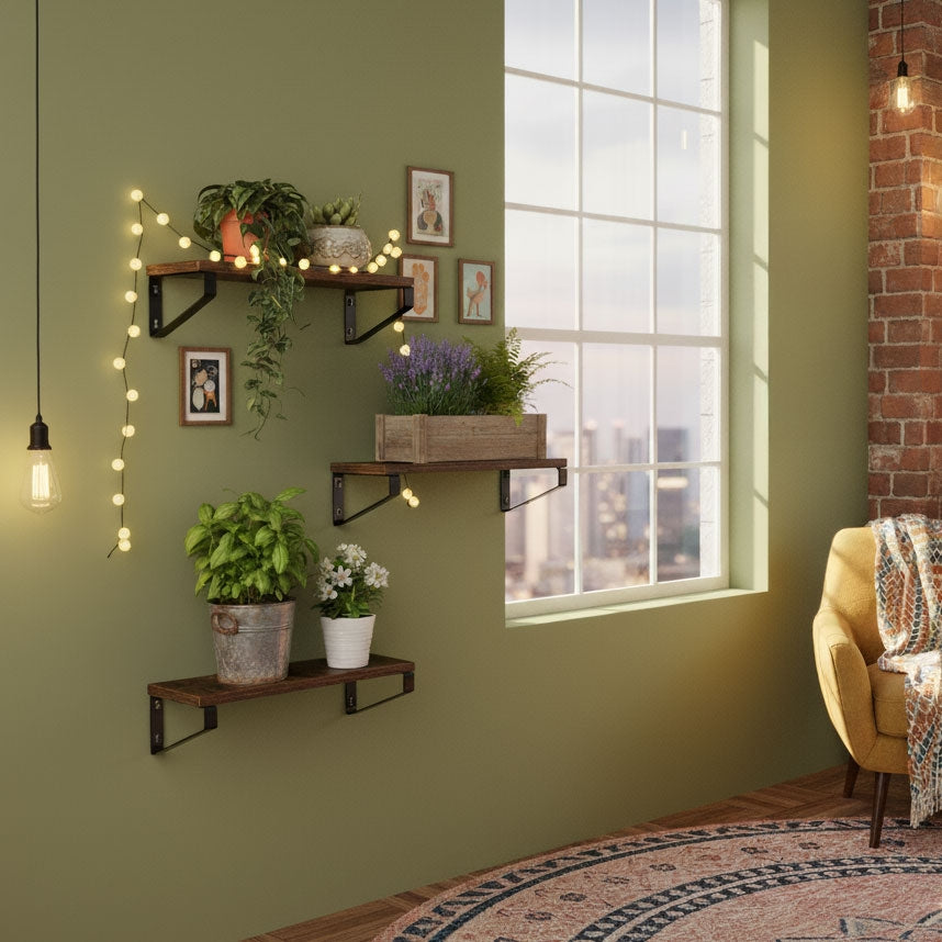 Hanging Plant Stand with 3 Shelves, Steel & Chipboard