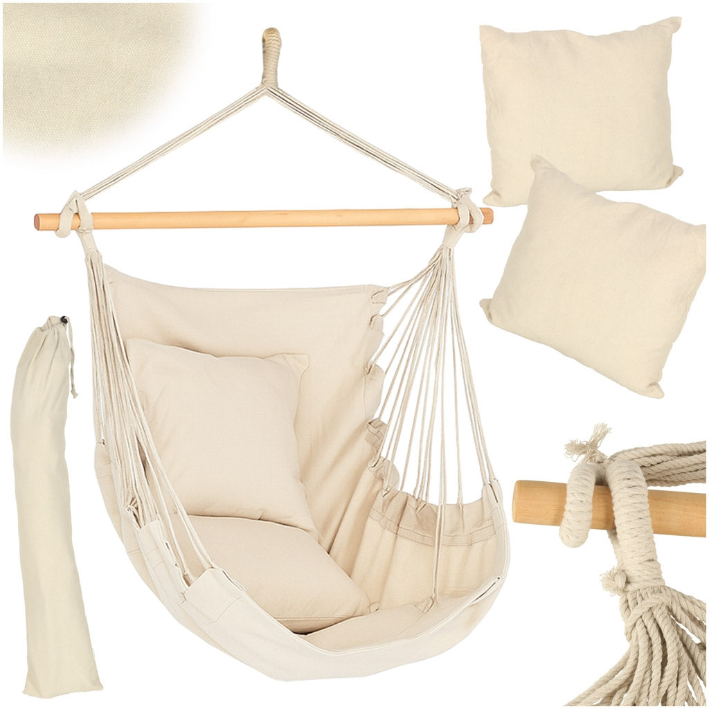 Hanging Swing Chair with Footrest, 130cm Beige