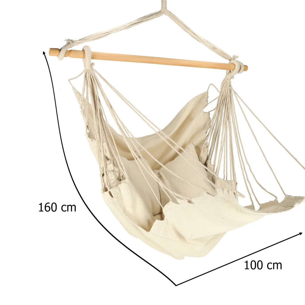 Hanging Swing Chair with Footrest, 130cm Beige
