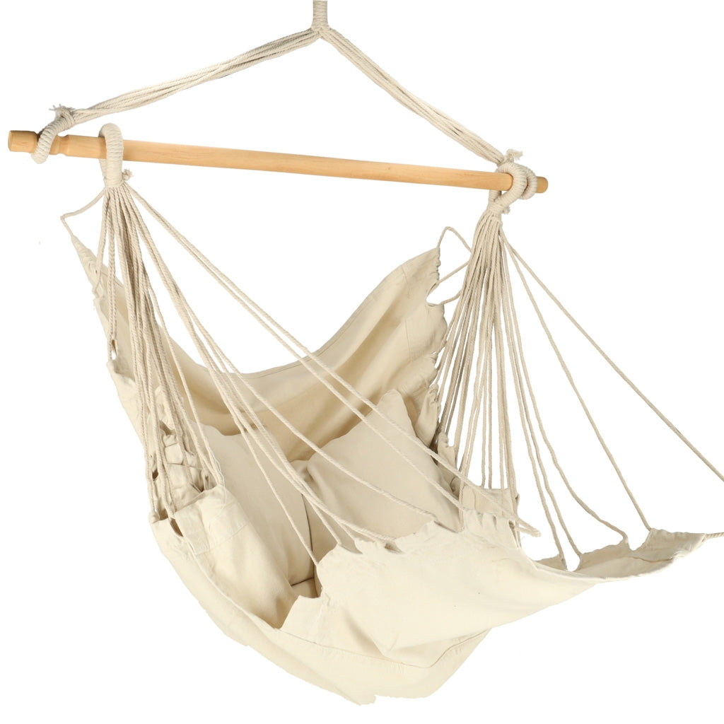 Hanging Swing Chair with Footrest, 130cm Beige