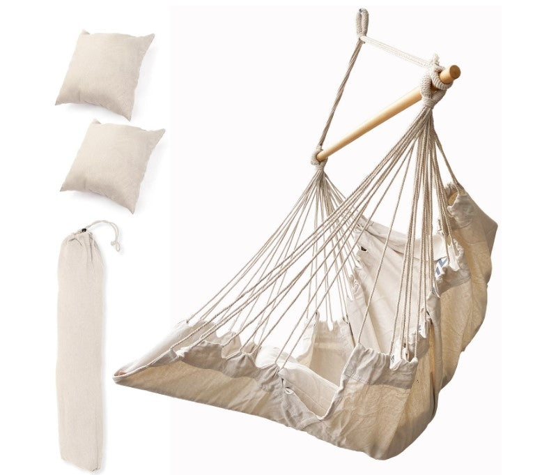 Hanging Swing Chair with Footrest, 130cm Beige