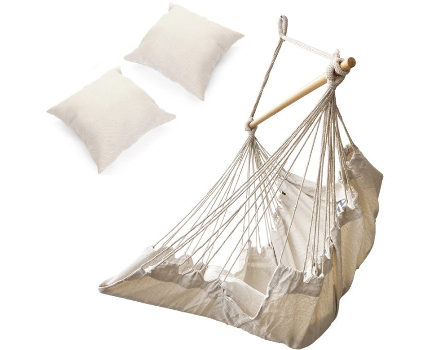 Hanging Swing Chair with Footrest, 130cm Beige