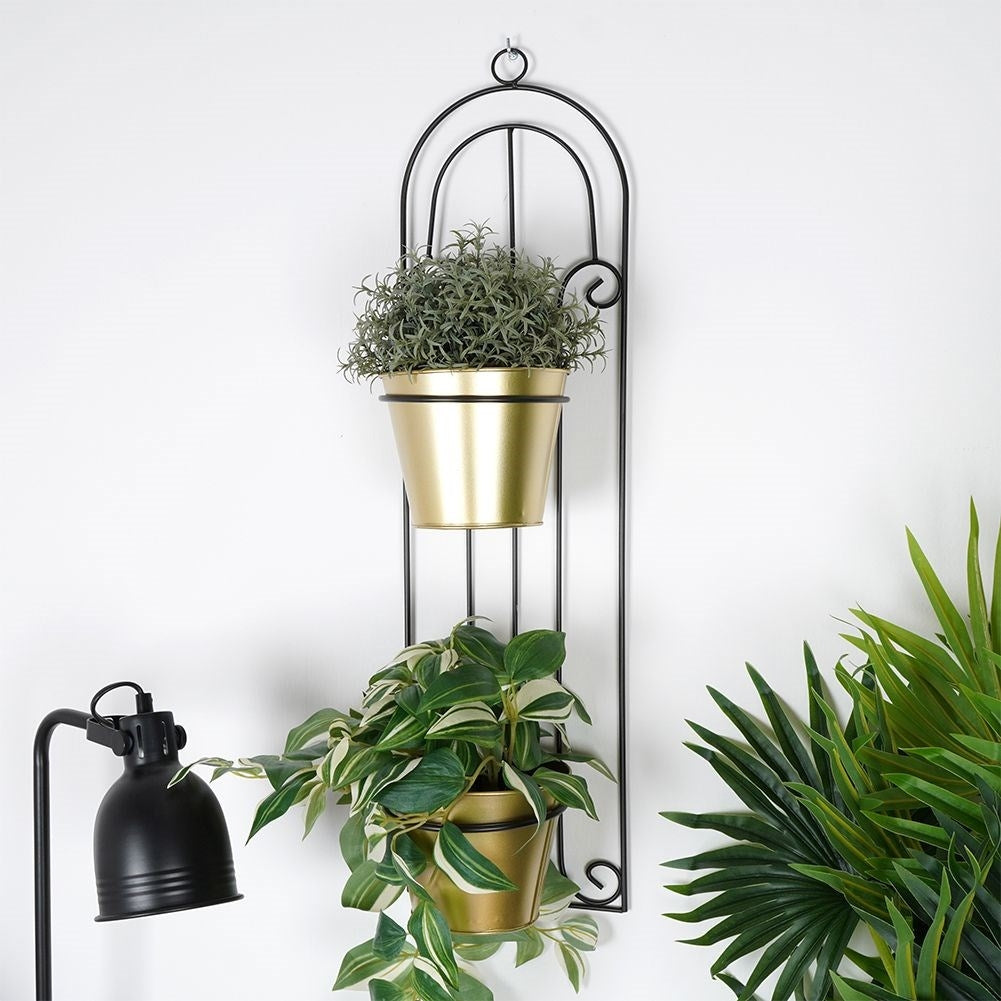 Hanging Wall Pot for Two Pots in Black Metal