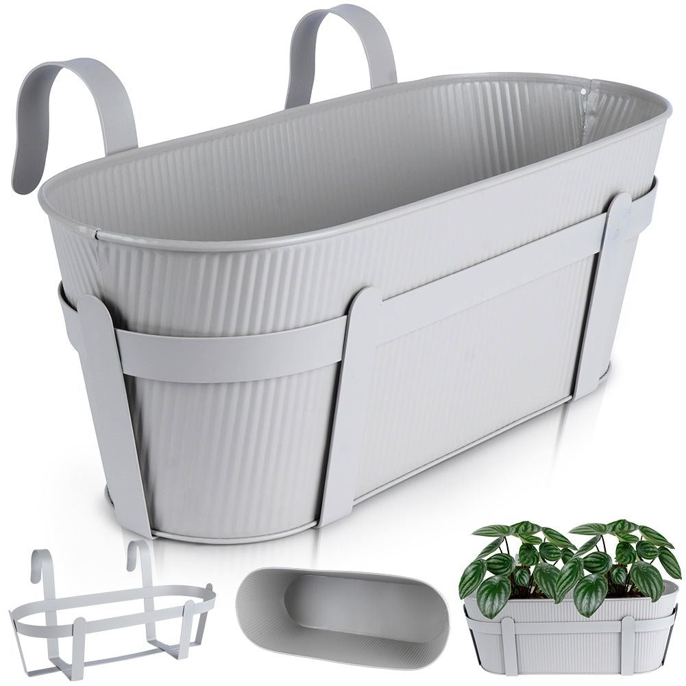 Hanging balcony pot in stylish gray metal
