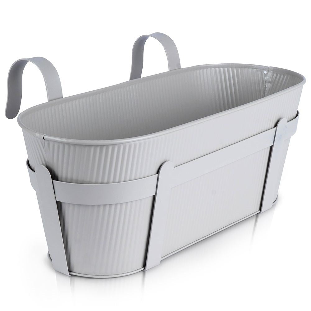 Hanging balcony pot in stylish gray metal