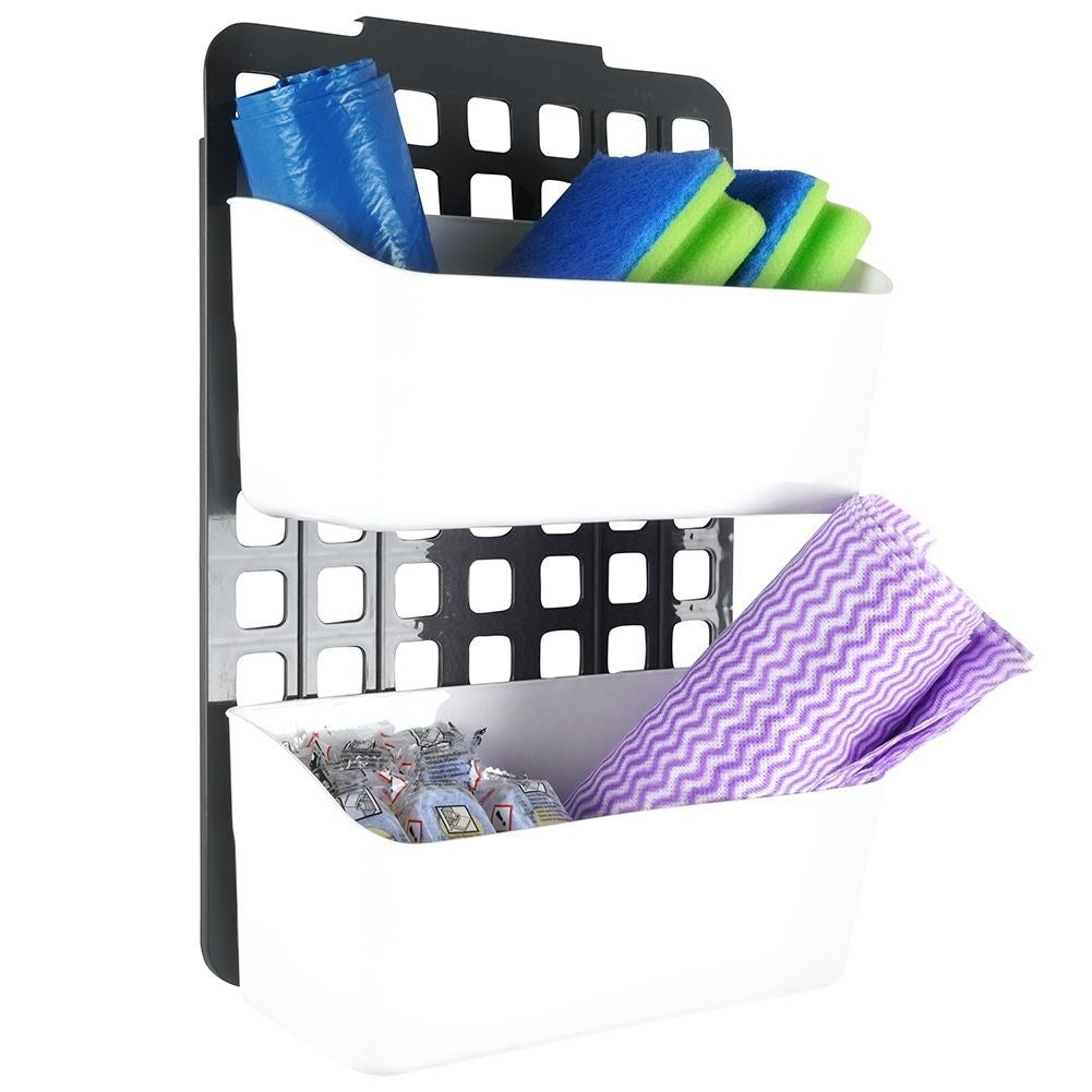 Hanging basket for cabinet and shower with two compartments