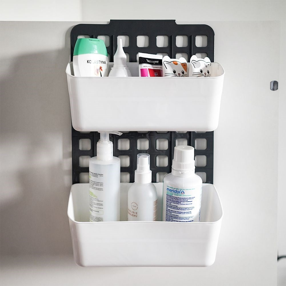 Hanging basket for cabinet and shower with two compartments