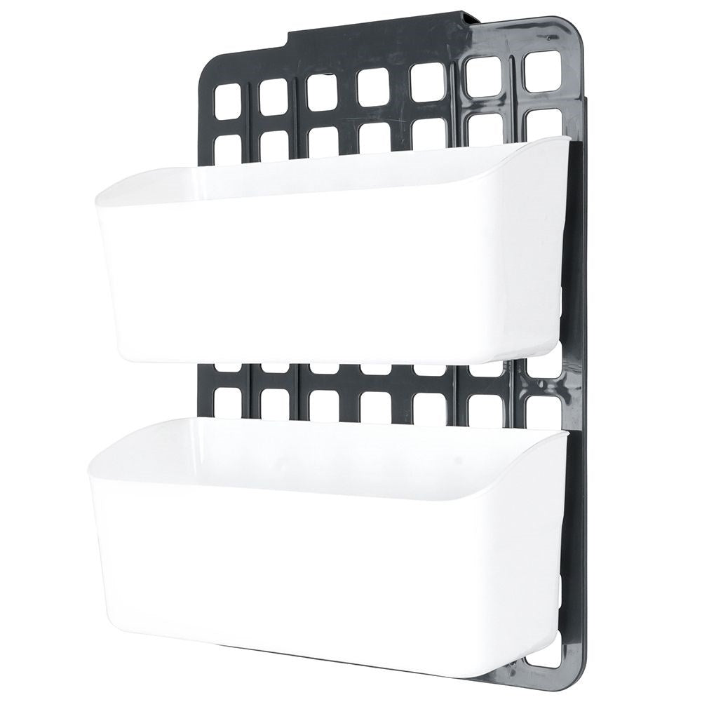 Hanging basket for cabinet and shower with two compartments