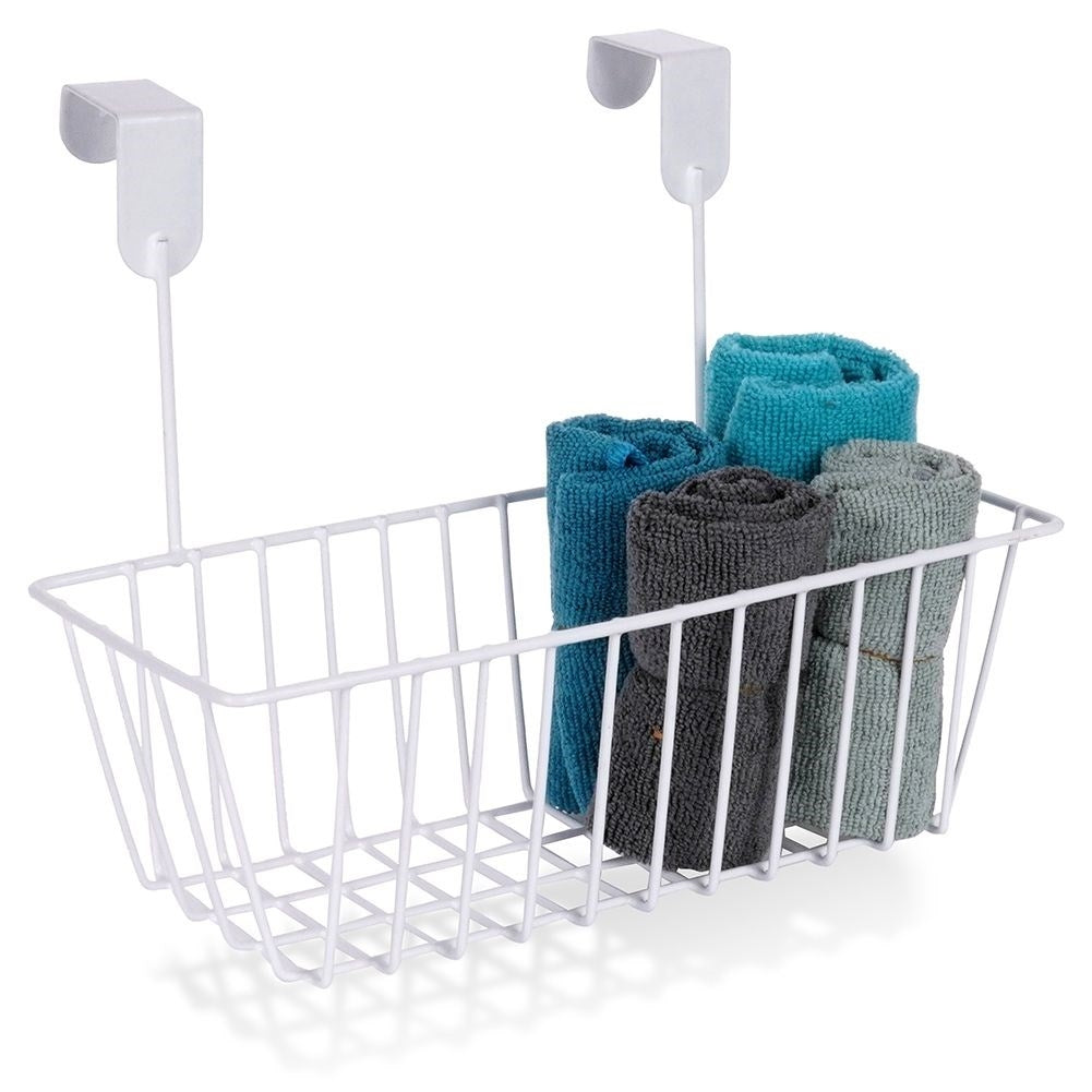 Hanging basket for cabinet doors and shower cubicles