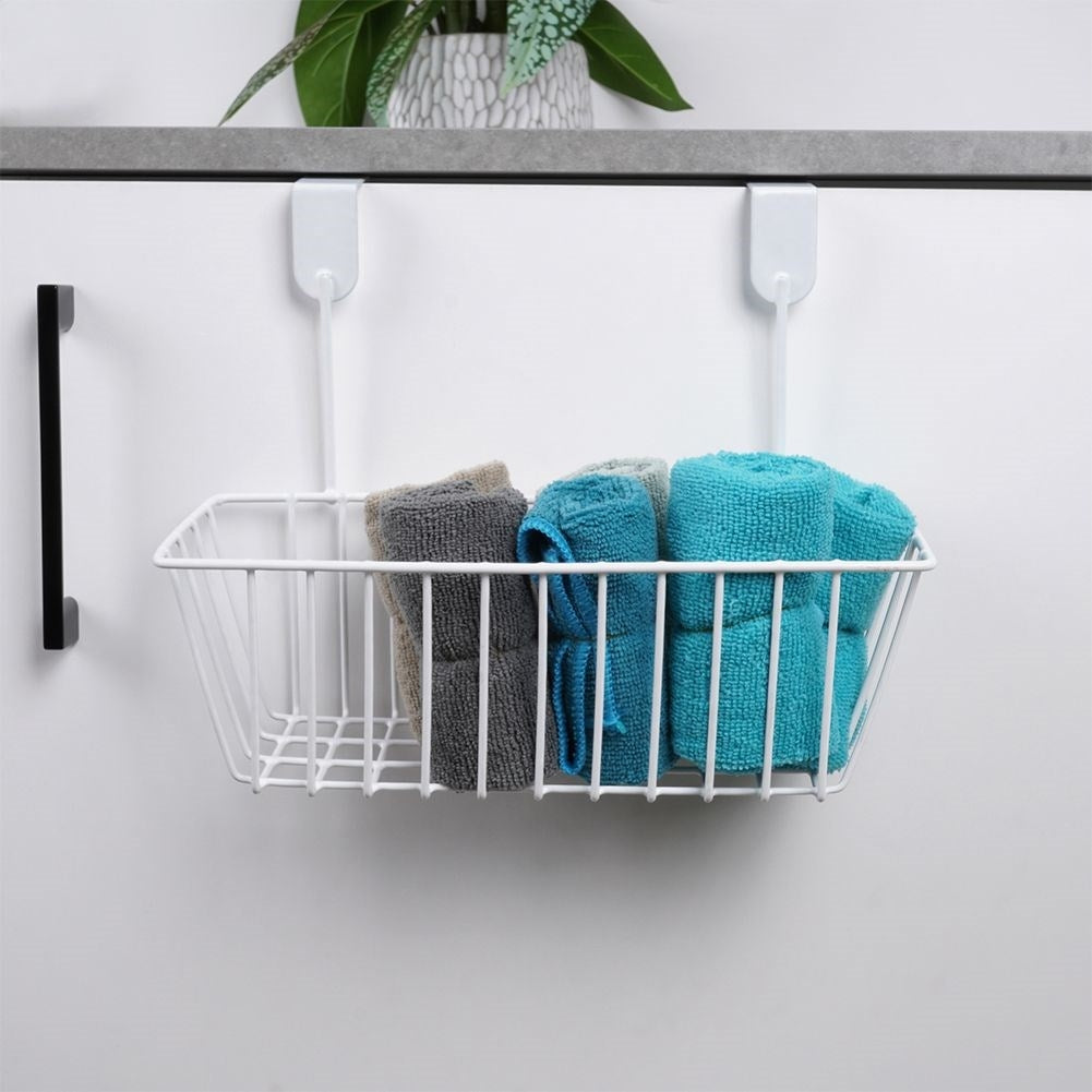 Hanging basket for cabinet doors and shower cubicles