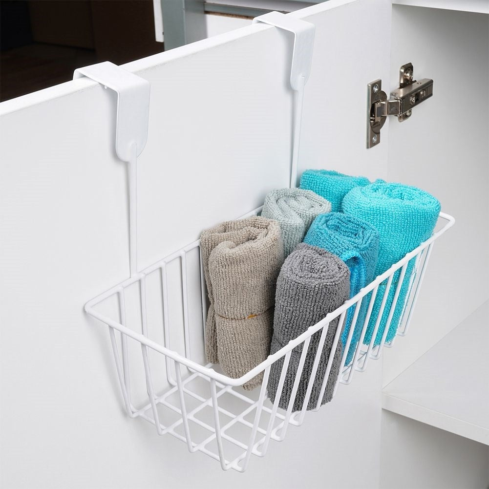Hanging basket for cabinet doors and shower cubicles