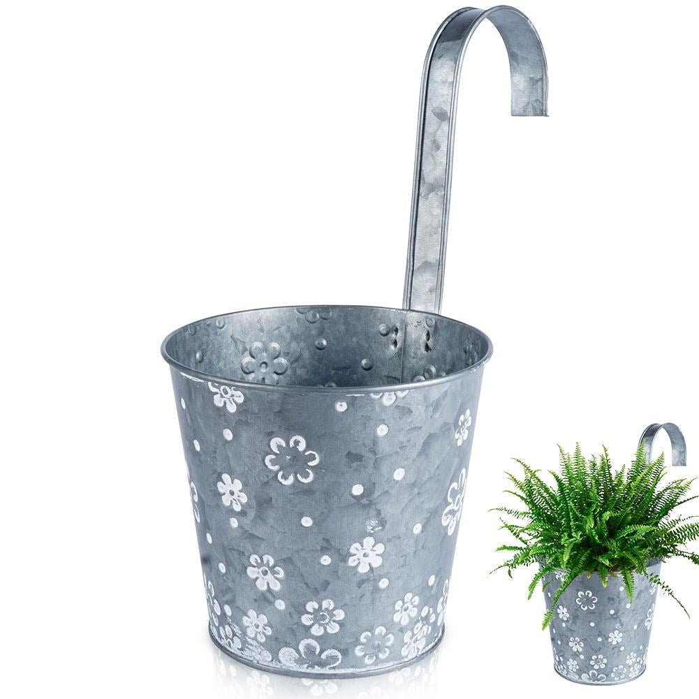Hanging flower pot in galvanized metal for balcony