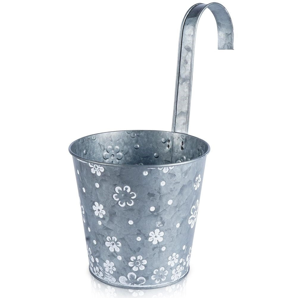 Hanging flower pot in galvanized metal for balcony