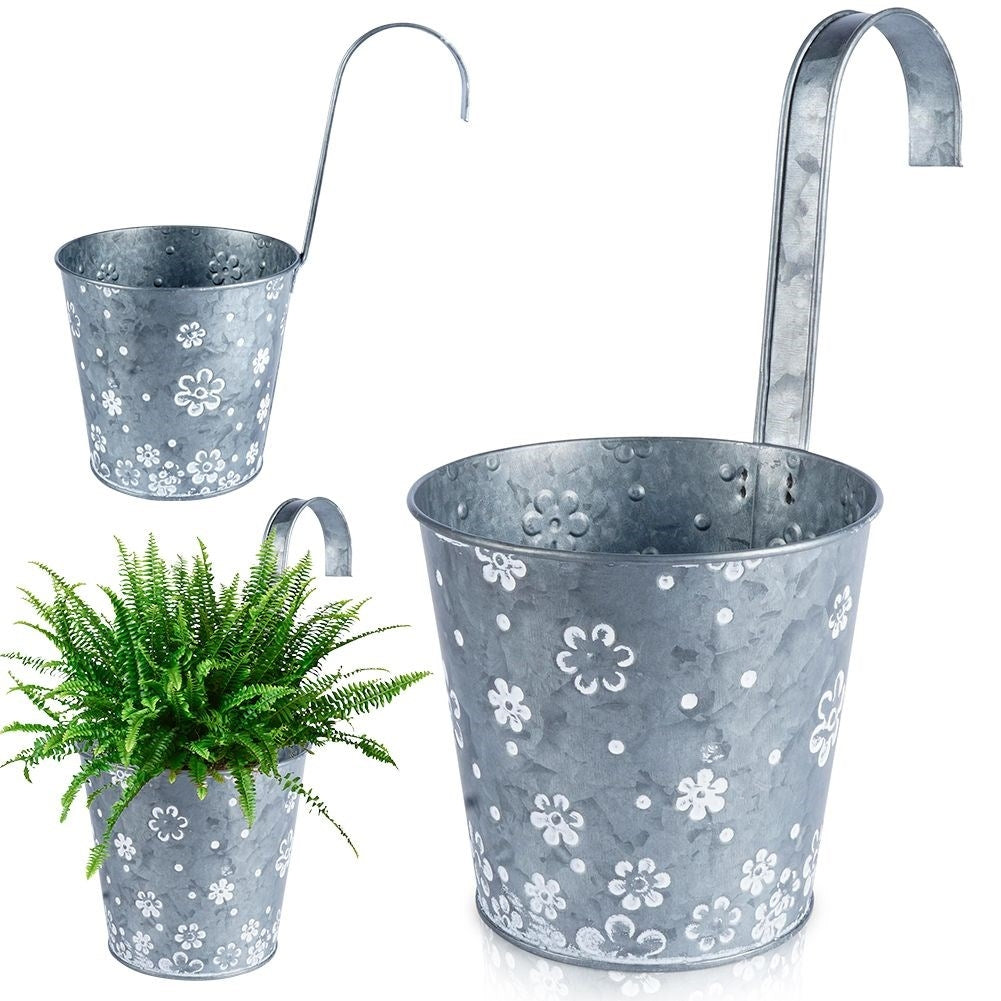 Hanging flower pot in galvanized metal for balcony