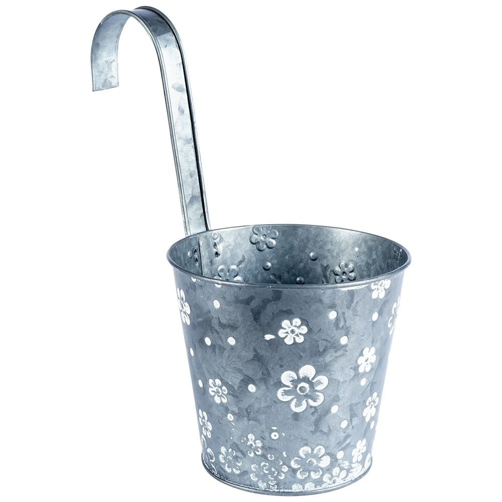 Hanging flower pot in galvanized metal for balcony