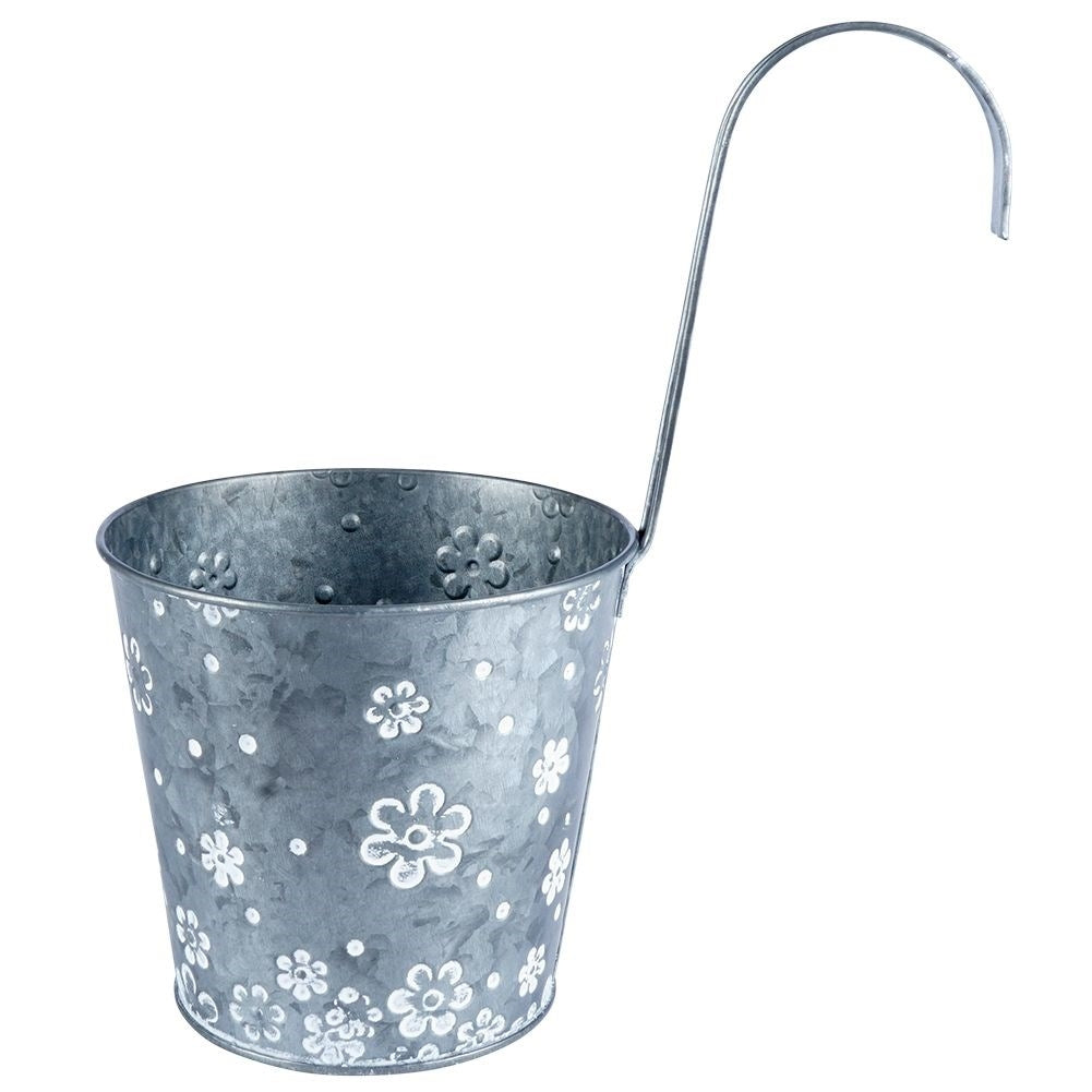 Hanging flower pot in galvanized metal for balcony