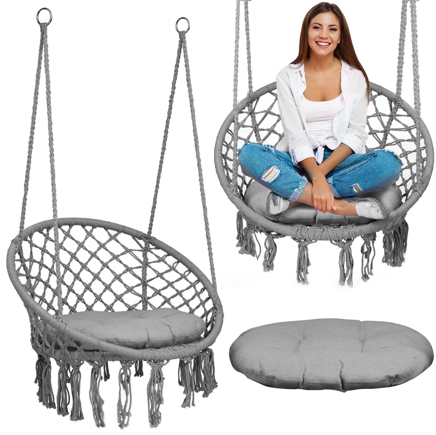 Hanging garden armchair BOHO gray with cushion