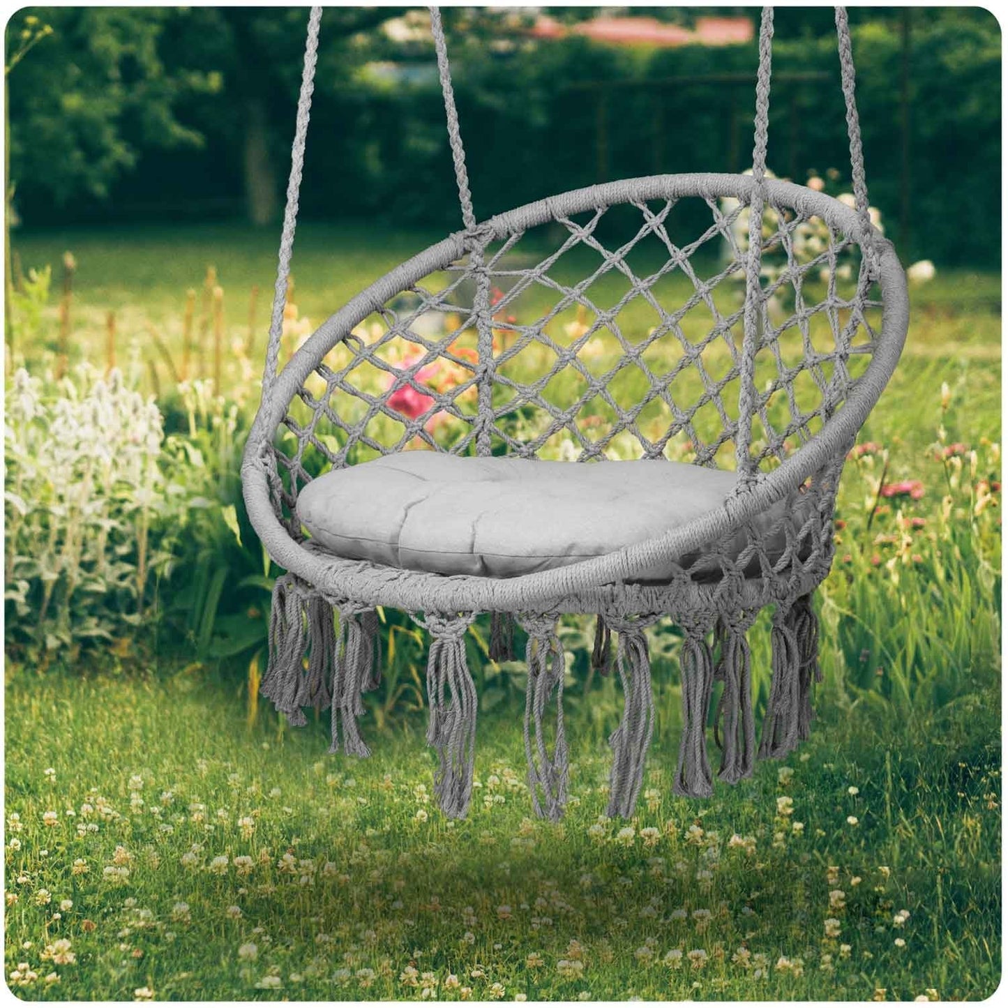 Hanging garden armchair BOHO gray with cushion